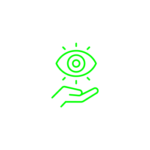 Hand holding an eye symbol illustration.