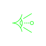 Green light beam icon with circular focus.